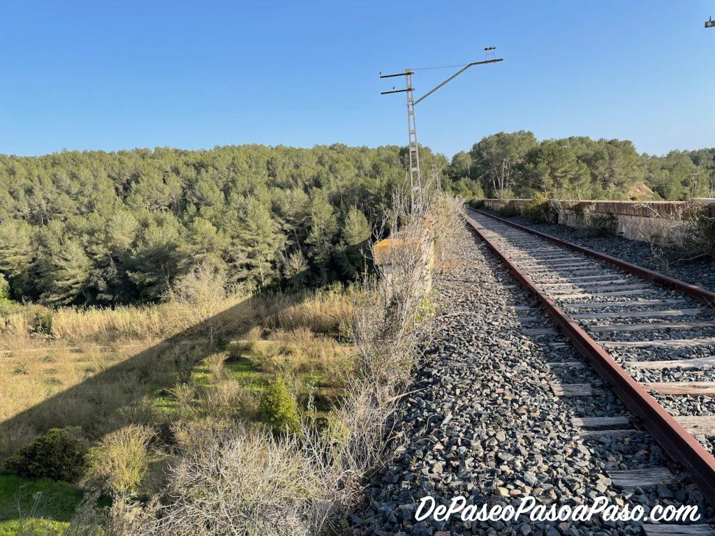 altura peligrosa en el extremo del puente de la vía de tren abandonada